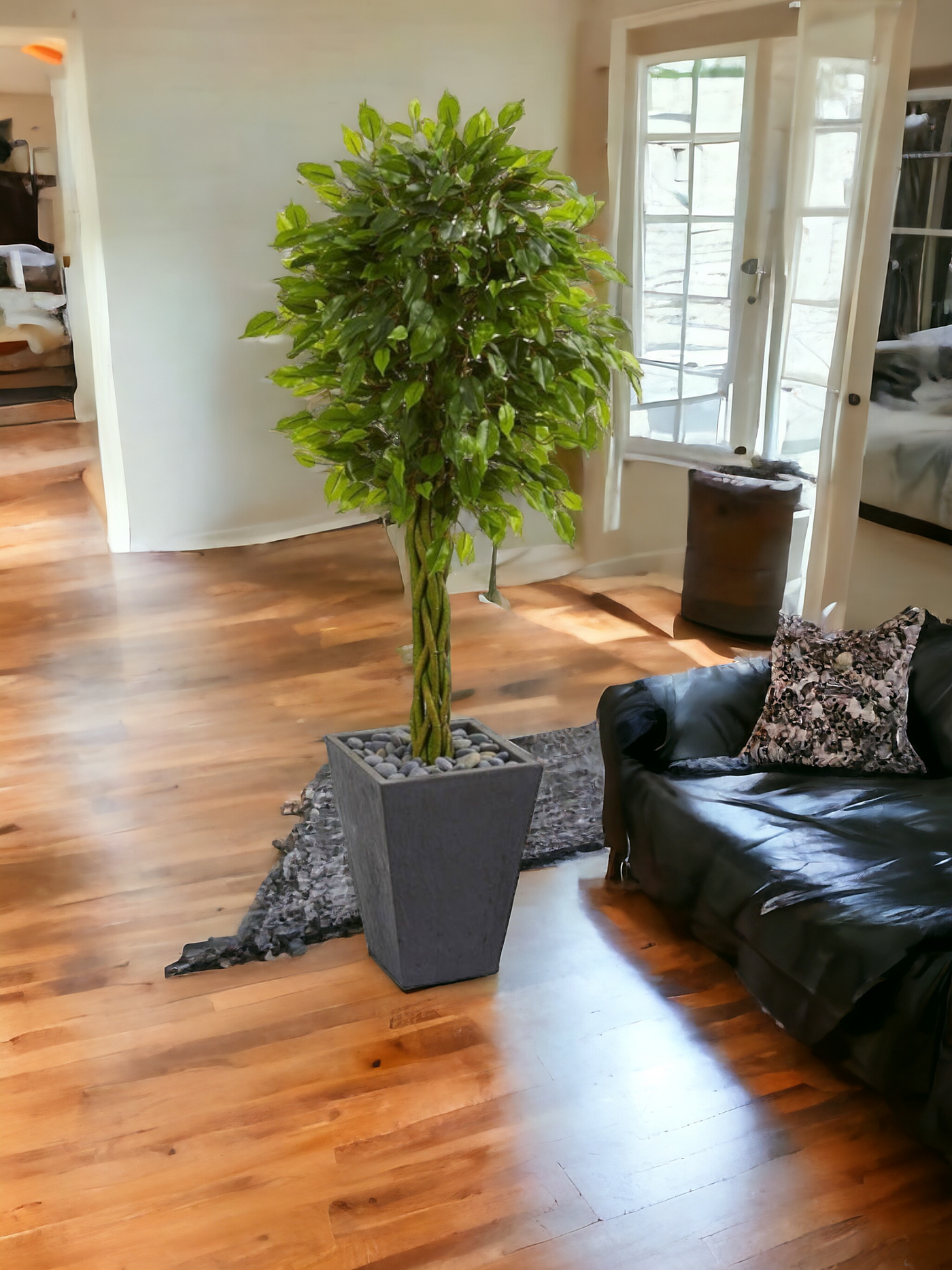 5’ Braided Ficus Artificial Tree in Slate Planter(Indoor/Outdoor)