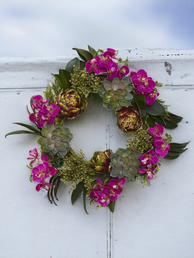 20” Orchid, Artichoke & Succulent Wreath