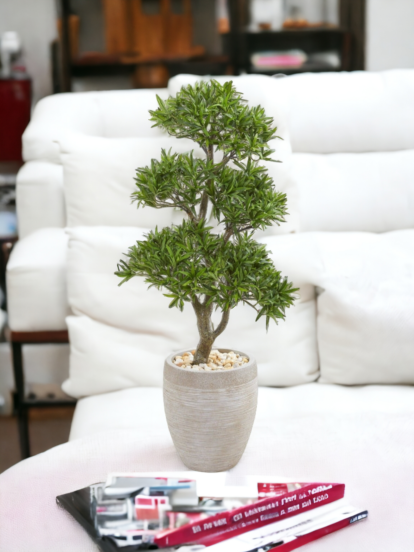 43” Bonsai Styled Podocarpus Artificial Tree in Sandstone Planter