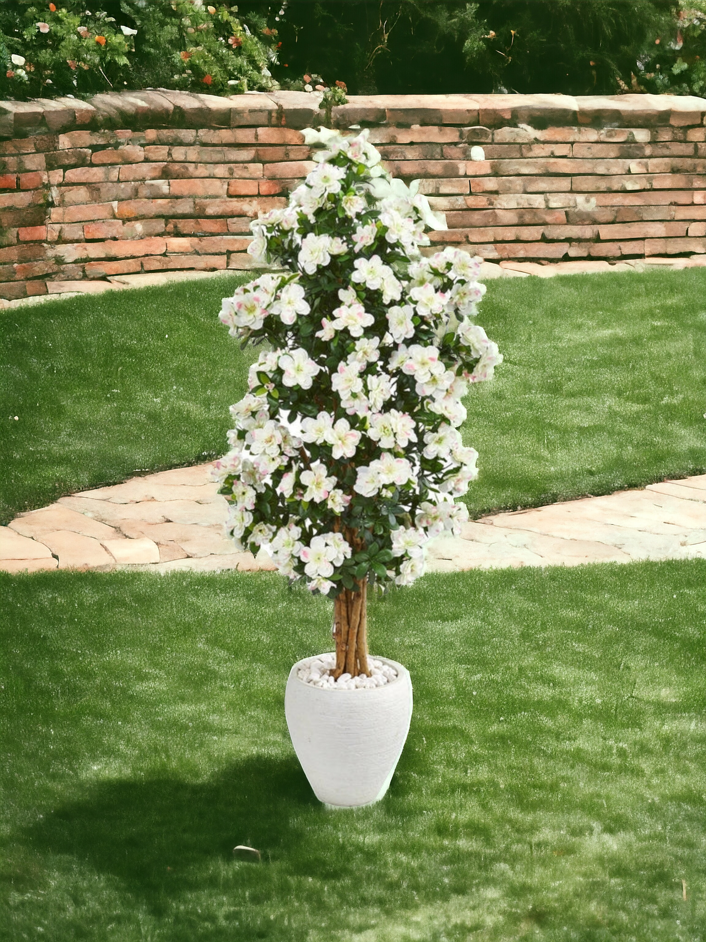 5’ Azalea Artificial Tree in White Planter