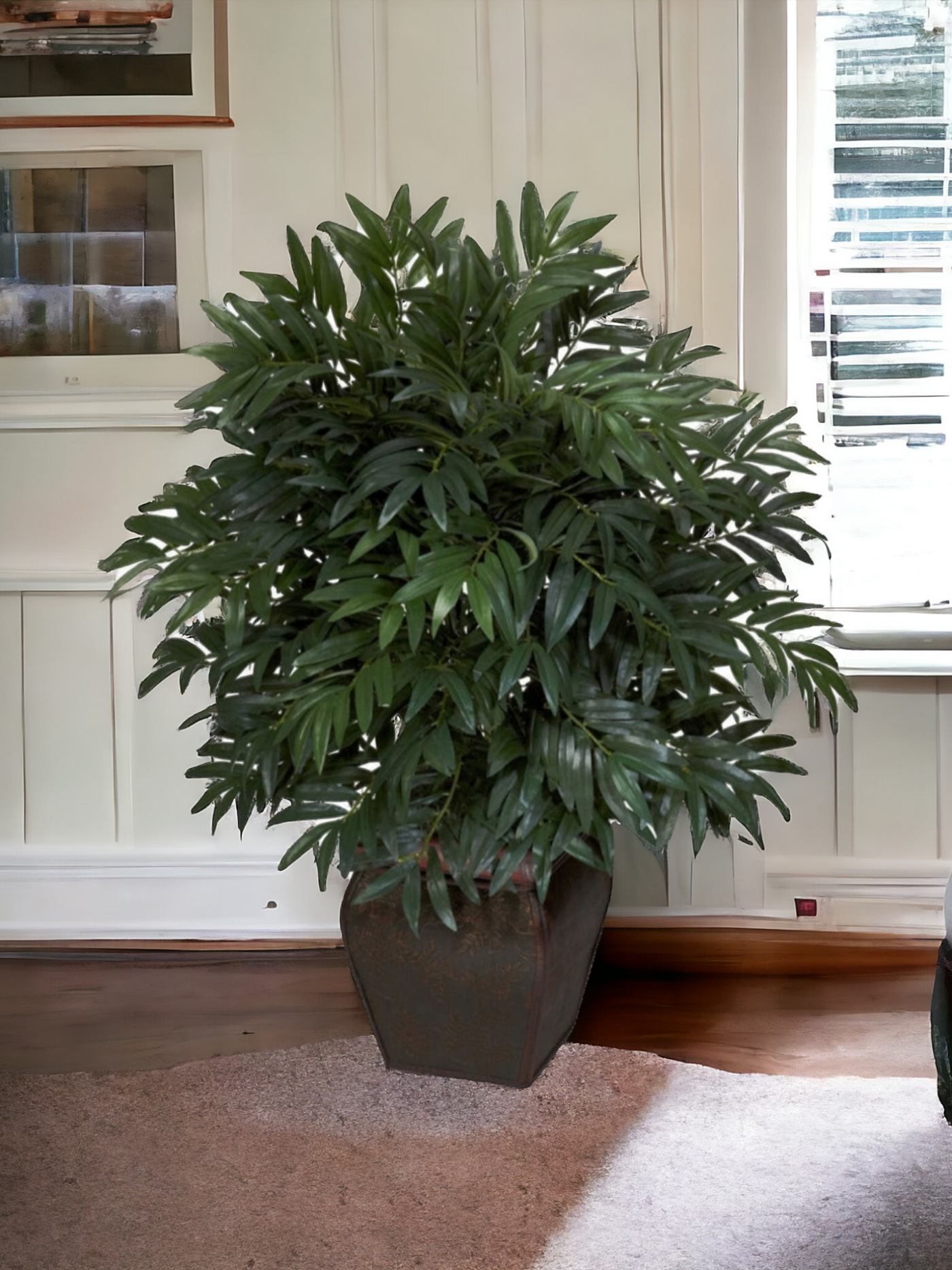 Double Bamboo Palm w/Decorative Planter Silk Plant