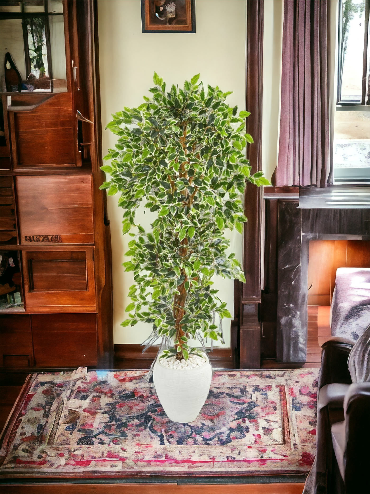 5.5’ Elegant Ficus Artificial Tree in White Planter