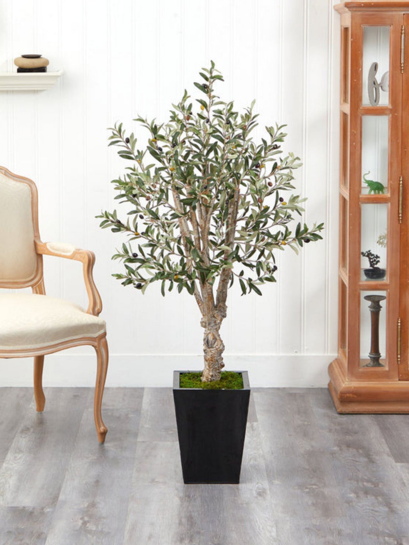 4.5’ Olive Artificial Tree in Black Metal Planter