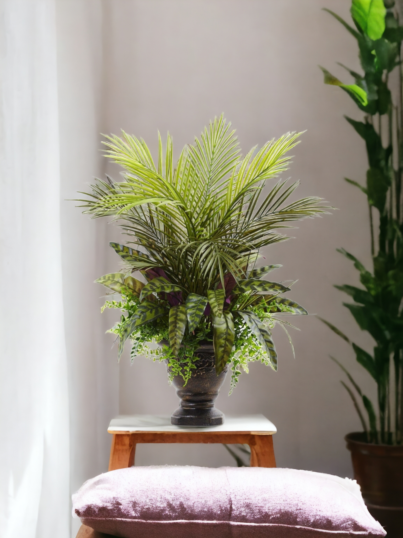 27” Mixed Areca Palm, Fern & Peacock w/Planter