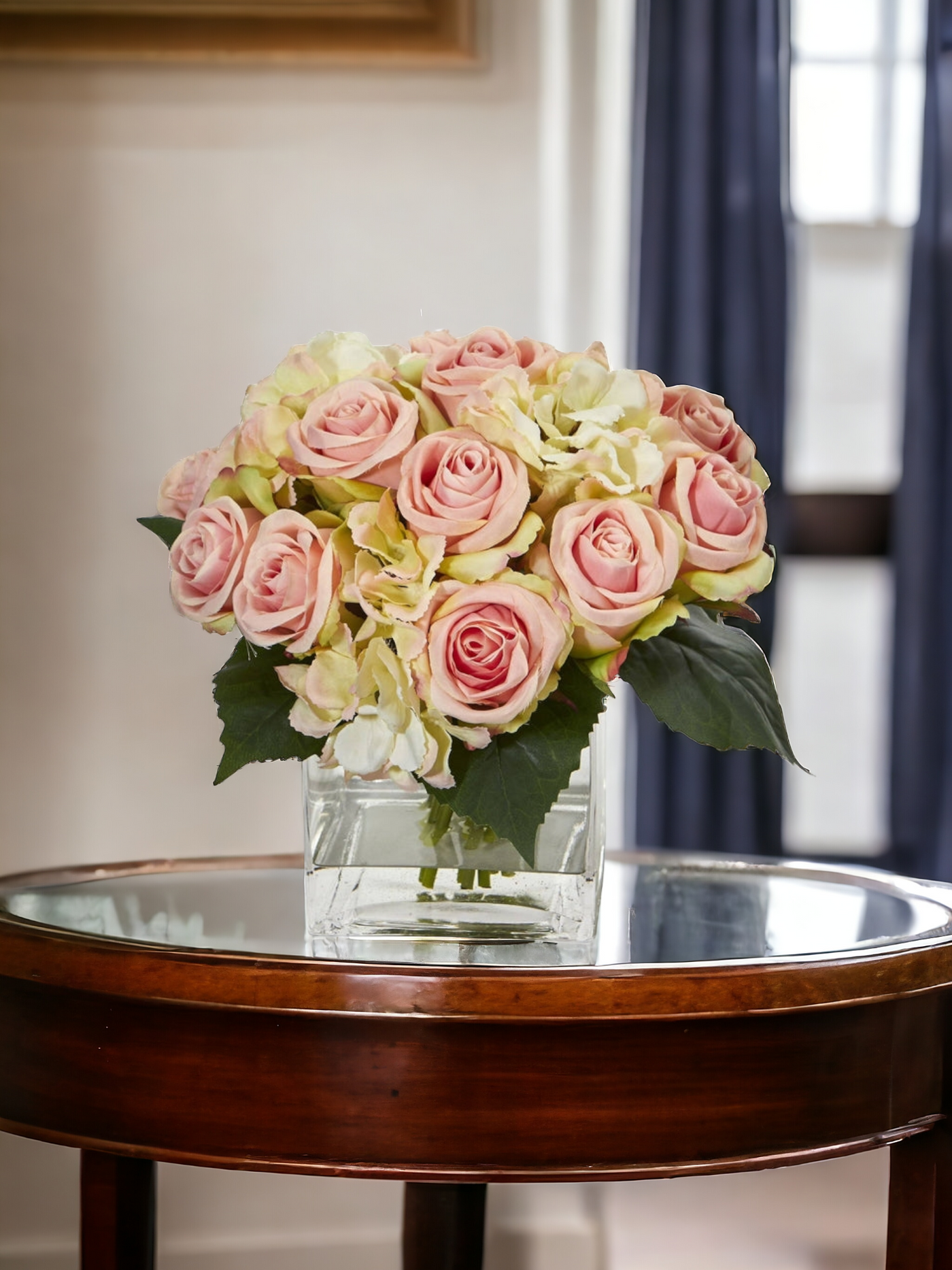 Rose and Hydrangea Bouquet Artificial Arrangement in Vase