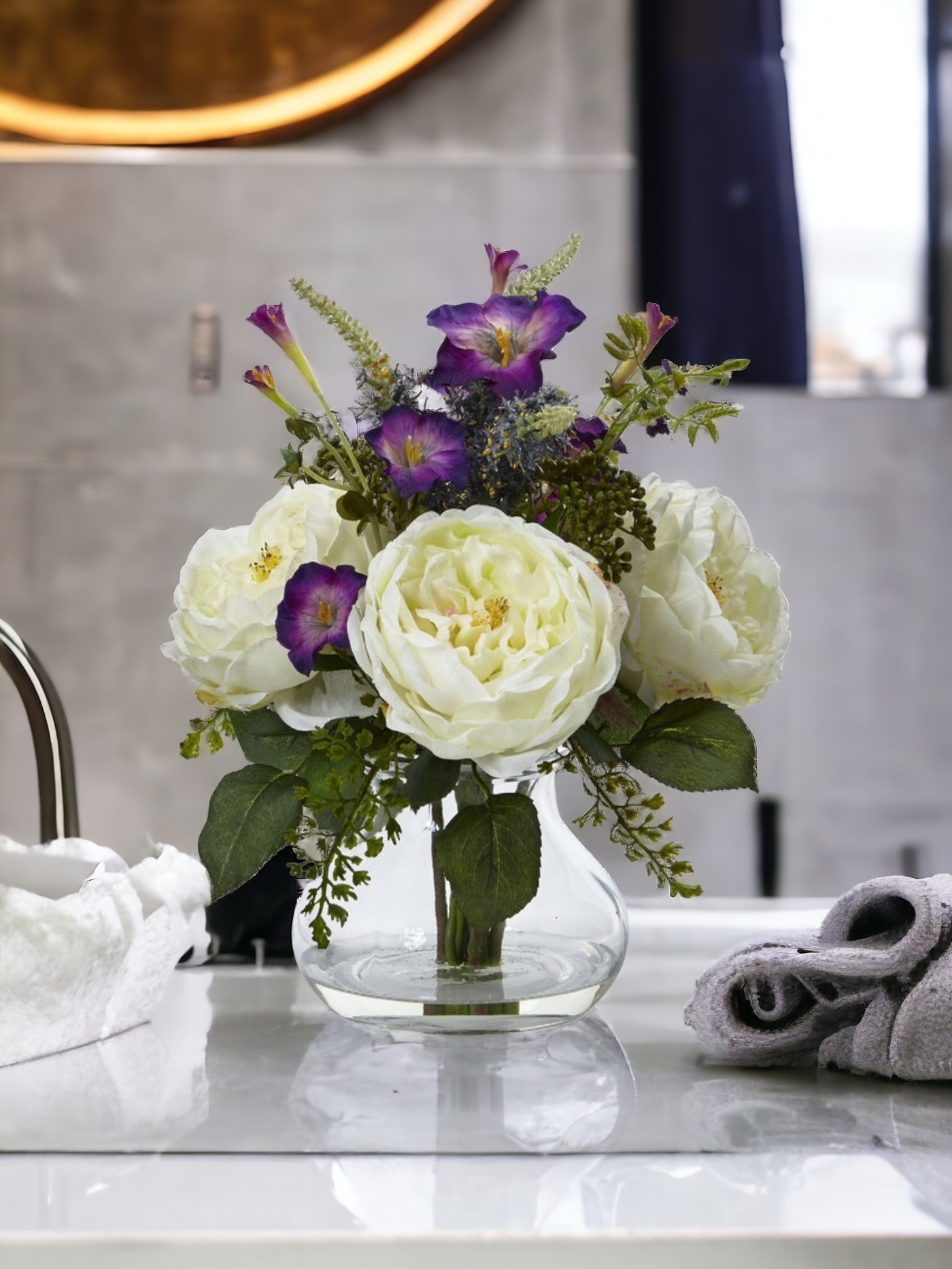 Rose and Morning Glory Arrangement with Vase