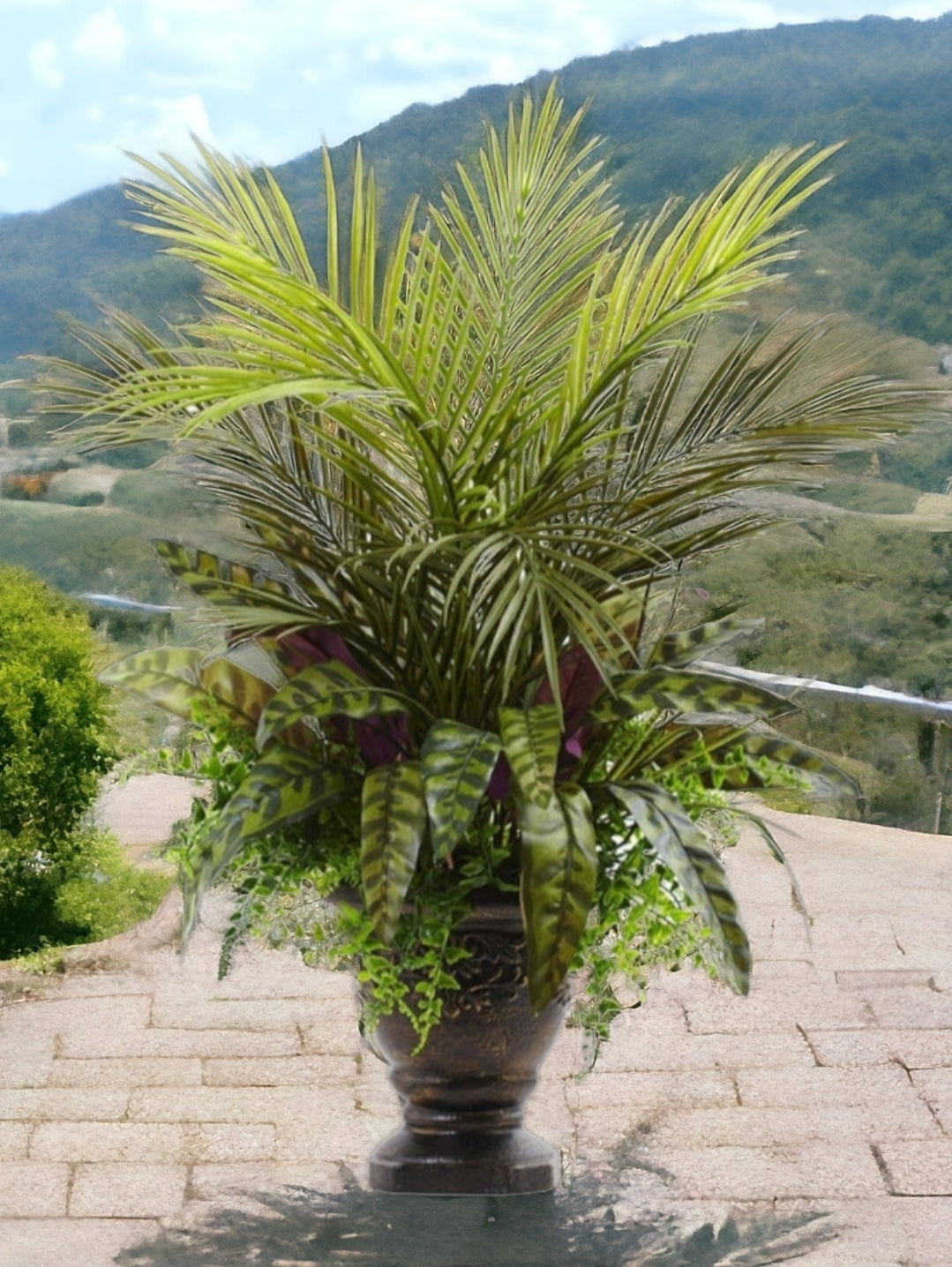 27” Mixed Areca Palm, Fern & Peacock w/Planter