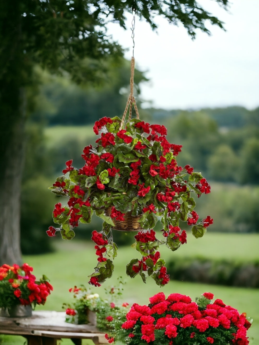 Artificial Geranium Hanging Basket UV Resistant (Indoor/Outdoor)