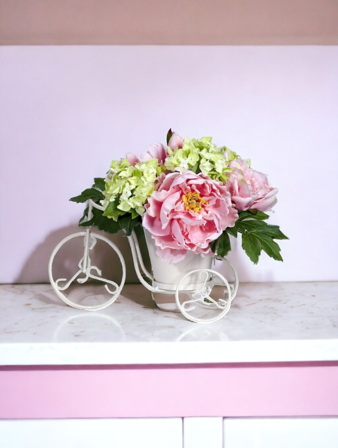 Peony & Hydrangea Tricycle Silk Flower Arrangement