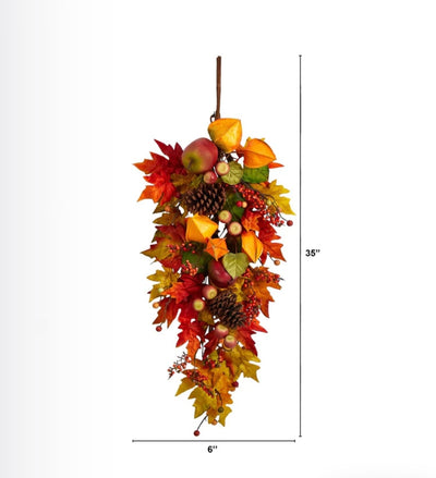 35” Autumn Maple Leaf and Berries Fall Teardrop