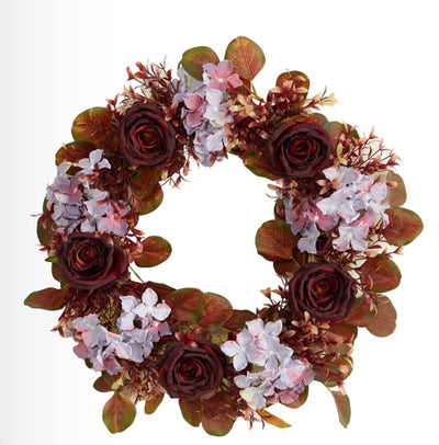 22” Fall Hydrangea and Rose Autumn Artificial Wreath