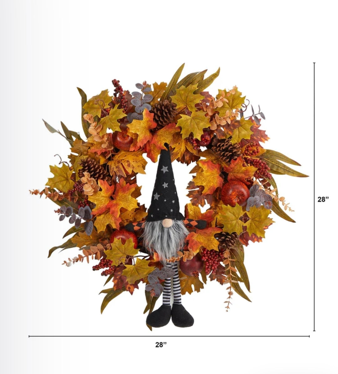 28" Harvest Fall Gnome Artificial Autumn Wreath"