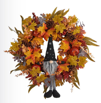 28" Harvest Fall Gnome Artificial Autumn Wreath"