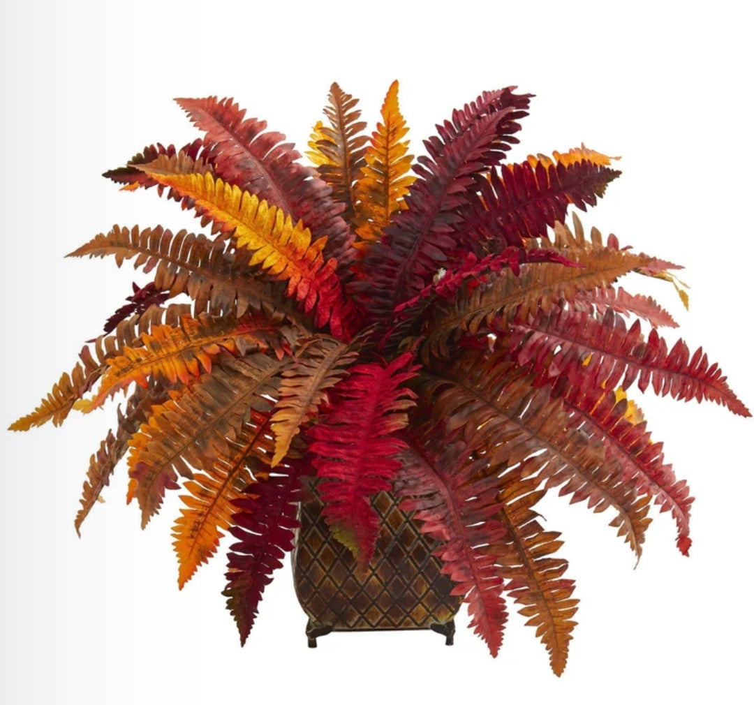 Autumn Boston Fern Artificial Plant in Metal Planter