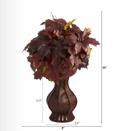 24” Autumn Maple Leaf Artificial Plant in Decorative Planter