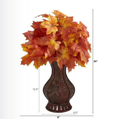 24” Autumn Maple Leaf Artificial Plant in Decorative Planter