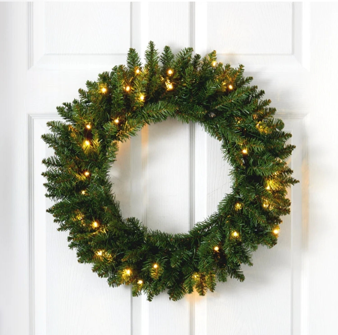 24” Green Pine Artificial Christmas Wreath with 35 Clear LED Lights