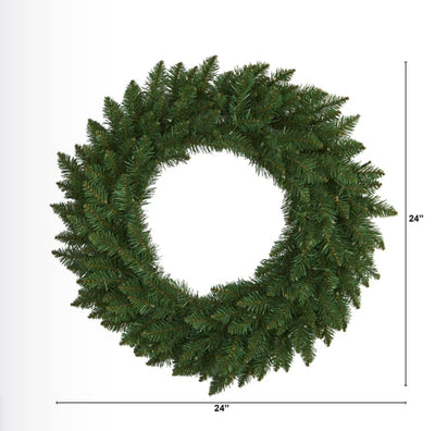 24” Green Pine Artificial Christmas Wreath with 35 Clear LED Lights