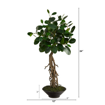 2’ Ficus Bonsai Artificial Tree in Decorative Planter