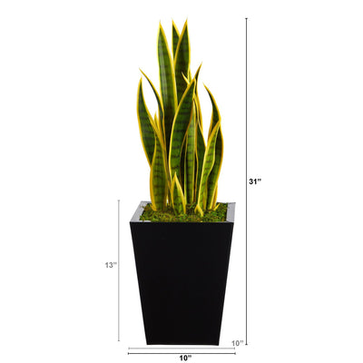 31” Sansevieria Artificial Plant in Black or White Metal Planter