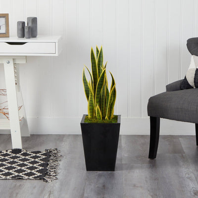 31” Sansevieria Artificial Plant in Black or White Metal Planter