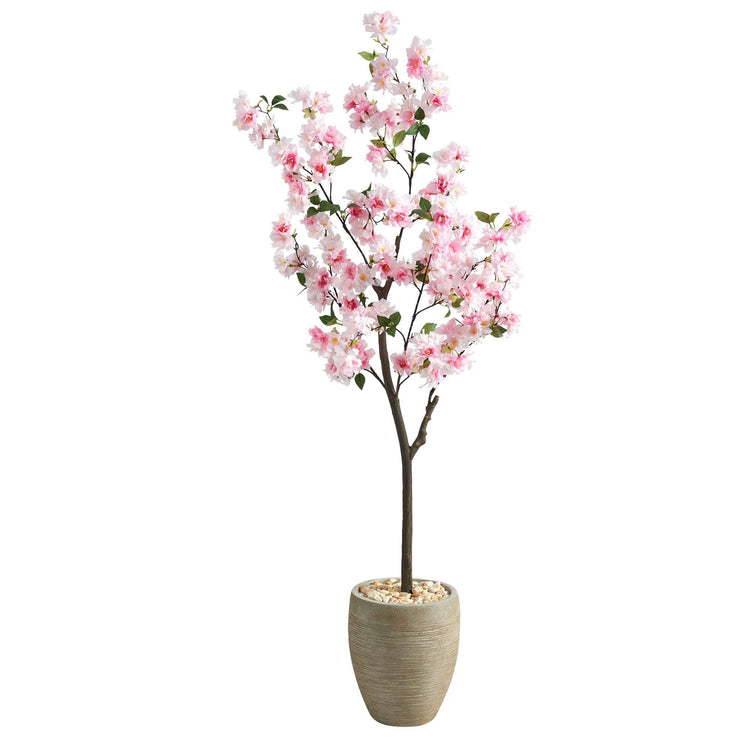 5.5’ Cherry Blossom Artificial Tree in Sand Colored Planter