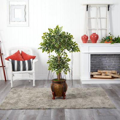 59” Variegated Ficus Artificial Tree in Decorative Planter