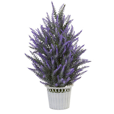 Lavender in White Planter Artificial Plant