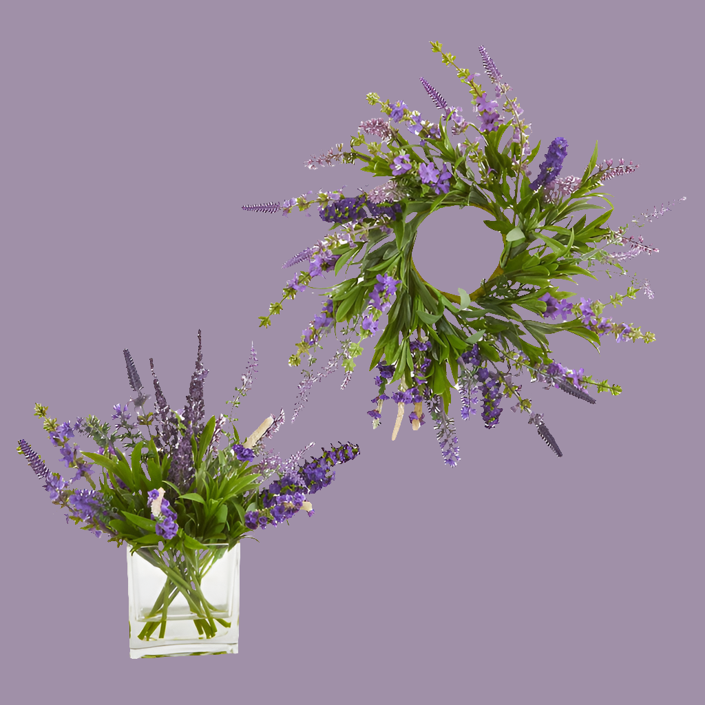 12'' Lavender Arrangement and 14” Lavender Wreath (Set of 2)