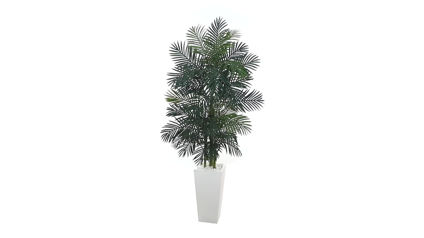 7.5' Golden Cane Palm Artificial Tree in White Tower Planter