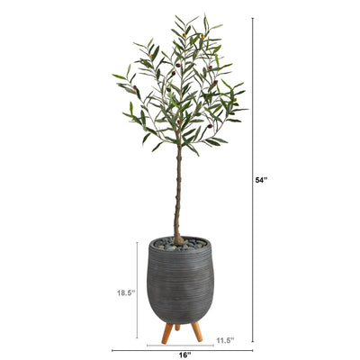 4.5’ Artificial Olive Tree in Gray Planter with Stand